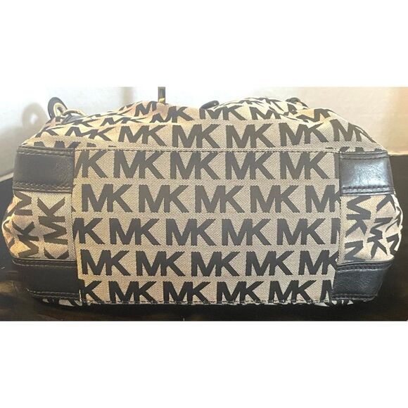 VMichael Kors MK Ludlow Logo Bag black &gray canvas and leather Hobo style - Picture 7 of 15